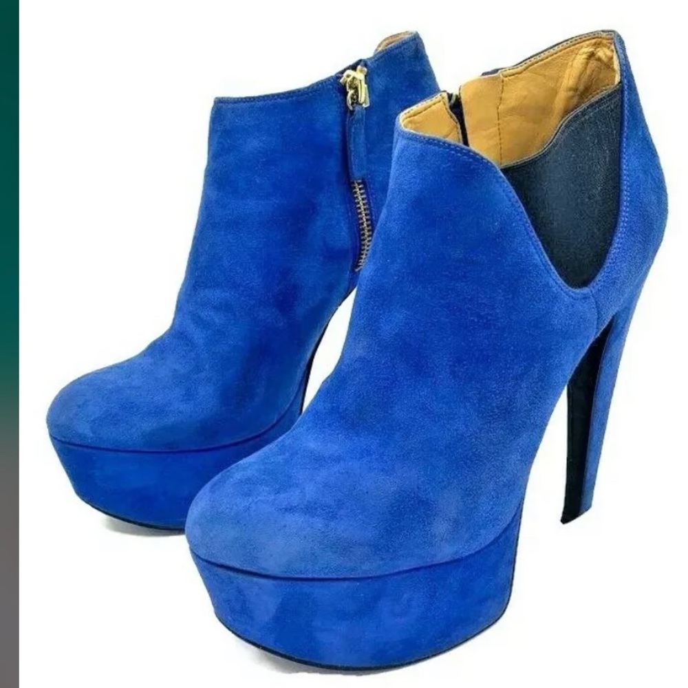 Nine West Blue Suede Ankle Platform Heeled Boots
